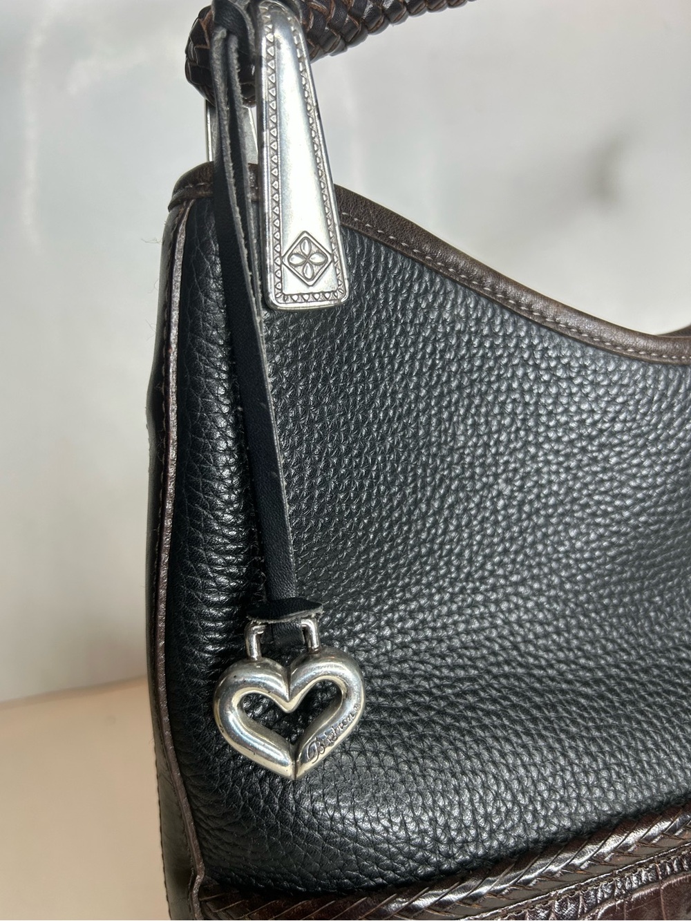 Brighton Gina Black and Brown Two-Tone Leather Hobo Shoulder Bag - Picture 14 of 14